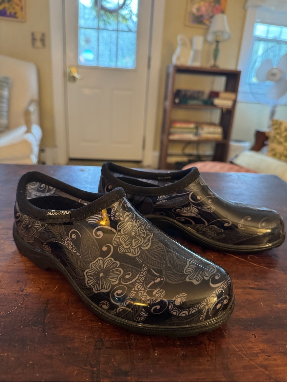 Sloggers Black Floral Waterproof Slip-On Clogs